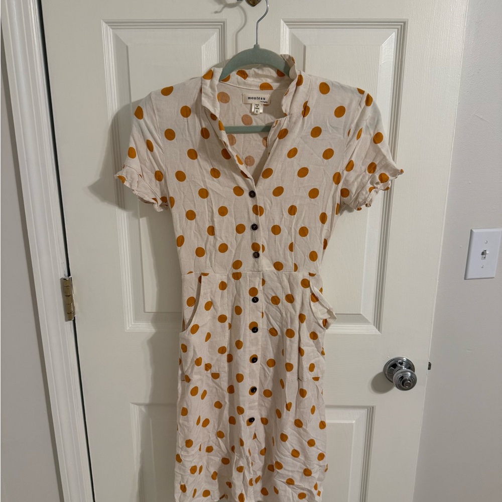 Monteau Polka Dot Button-Up Dress - Size S